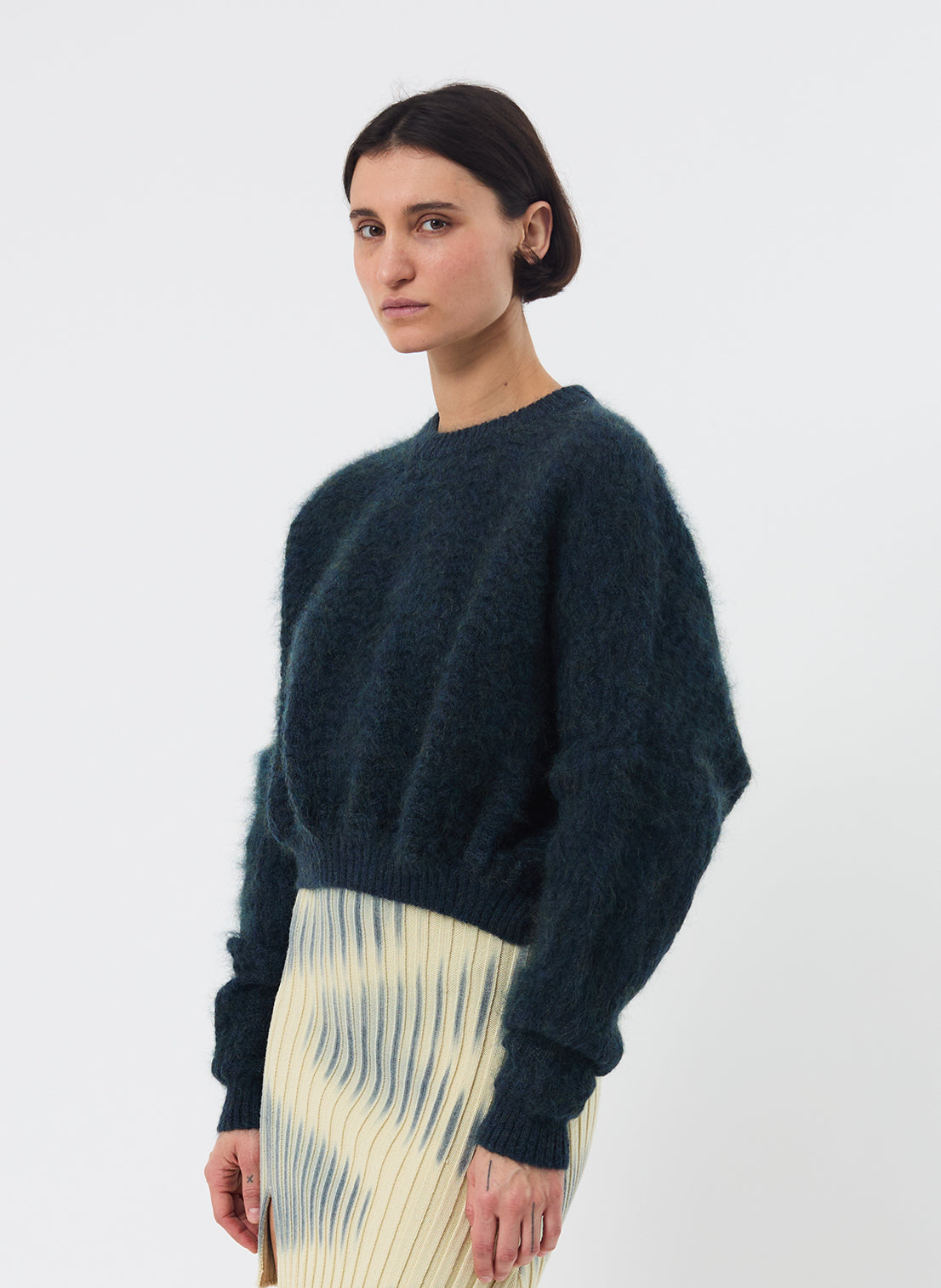 Zigzag Mohair Bubble Sweater - Peacock Green Melange