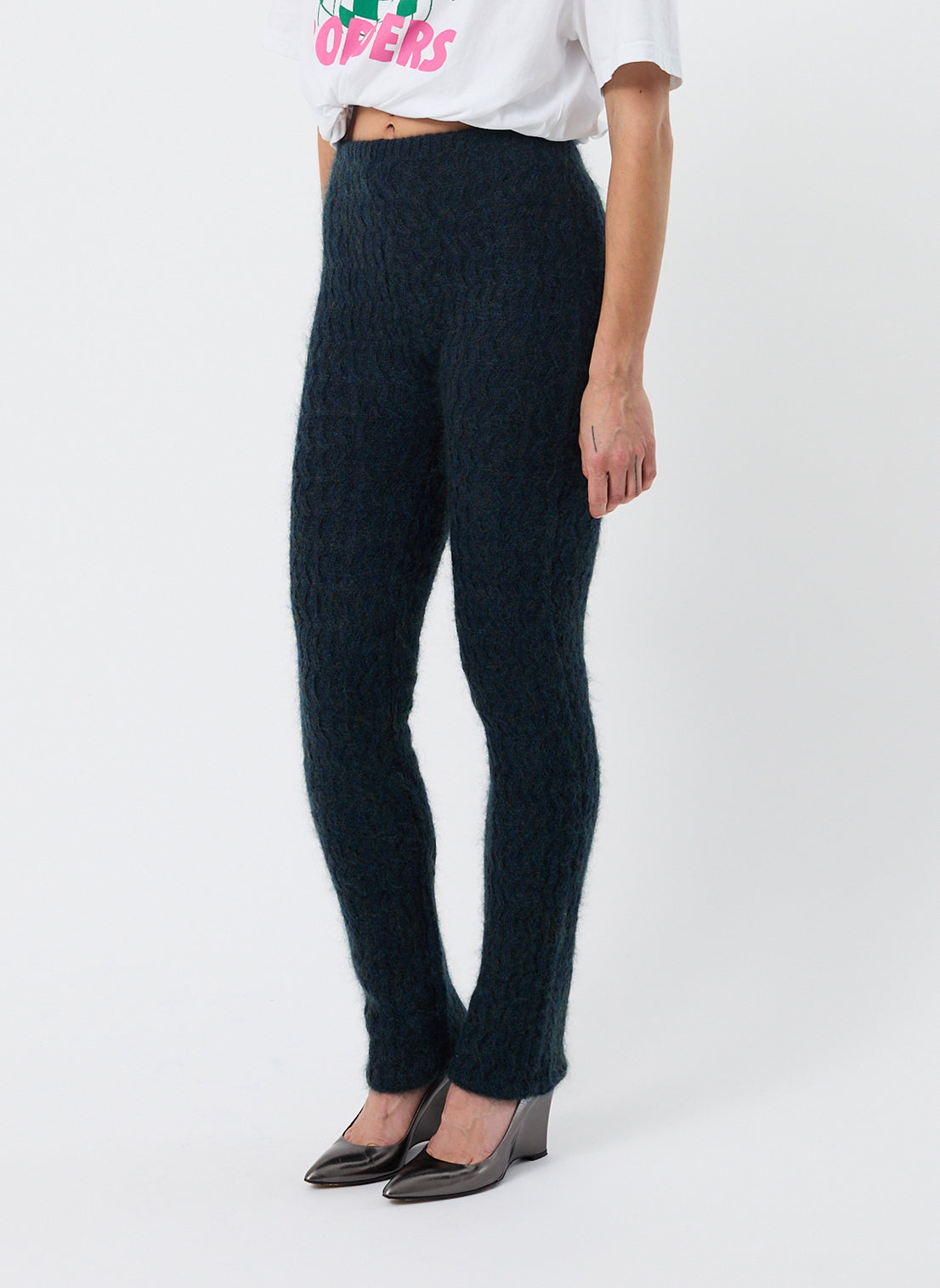Zigzag Mohair Pants - Peacock Green Melange