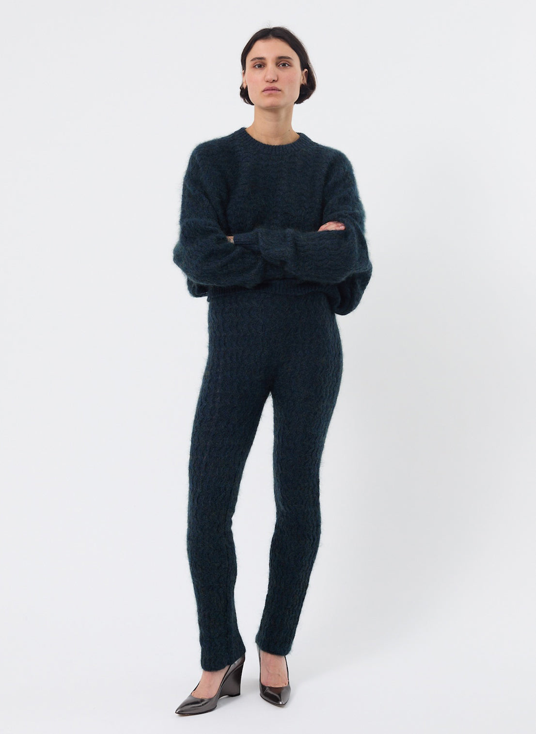 Zigzag Mohair Pants - Peacock Green Melange