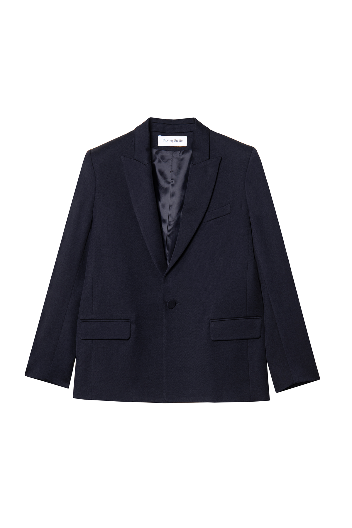 veste blazer femme en gabardine de laine bleu marine Made in France par Facettes Studio
