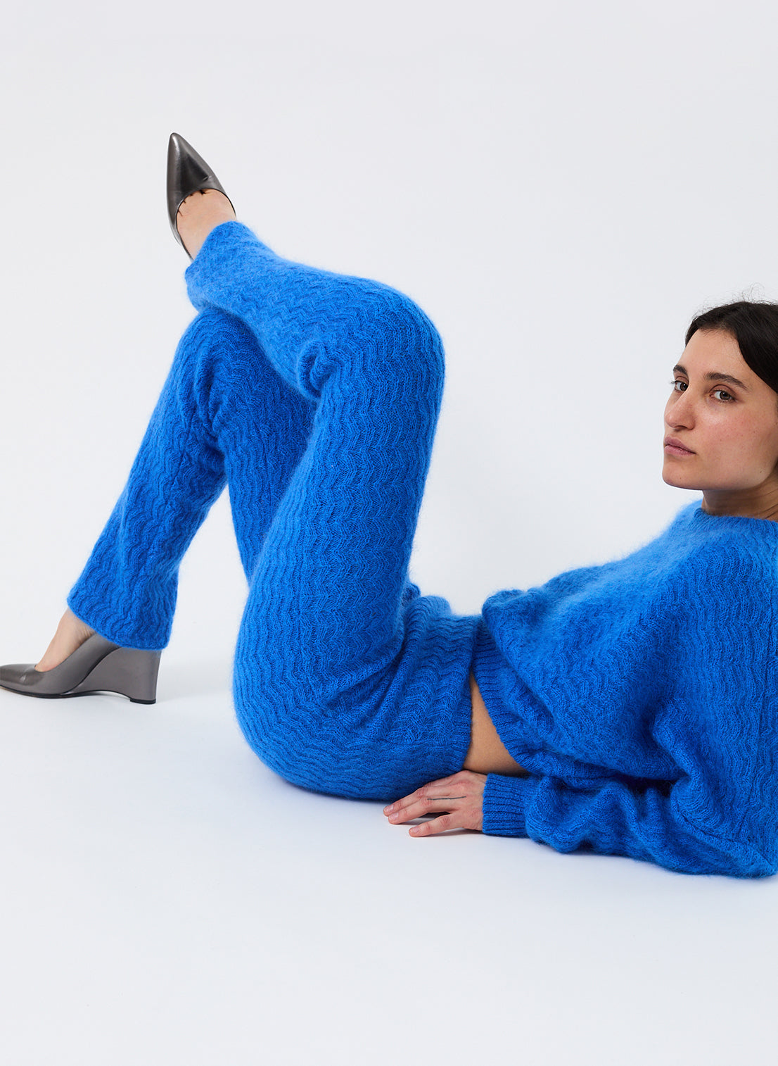 Zigzag Mohair Bubble Sweater - Electric Blue