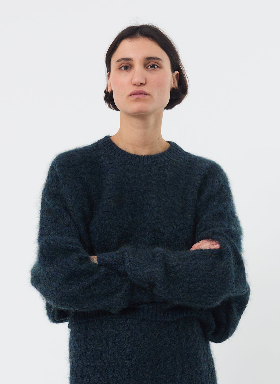 Zigzag Mohair Bubble Sweater - Peacock Green Melange