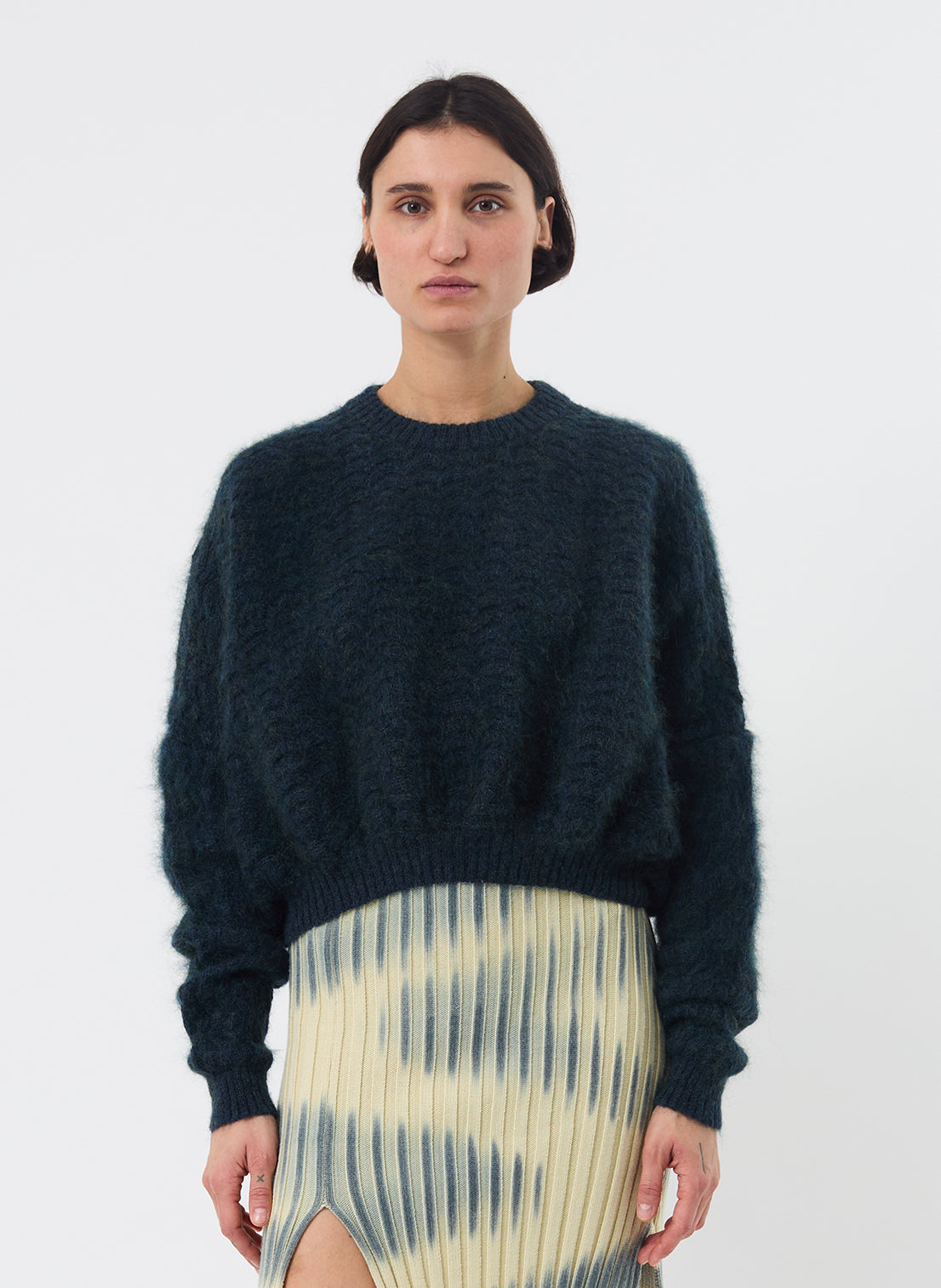 Zigzag Mohair Bubble Sweater - Peacock Green Melange